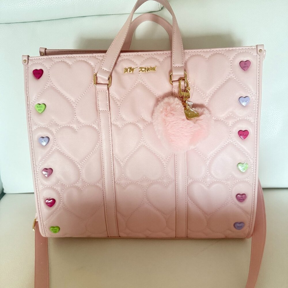 NWT BETSY JOHNSON xomattie Pink Tote Valentines Handbag Sweethearts Candy Hearts - Picture 1 of 7